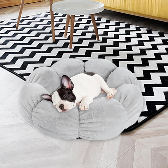 Cama suave para gatos Colco Cama de gato cálido para perro perrera interior con capucha cojín gris L