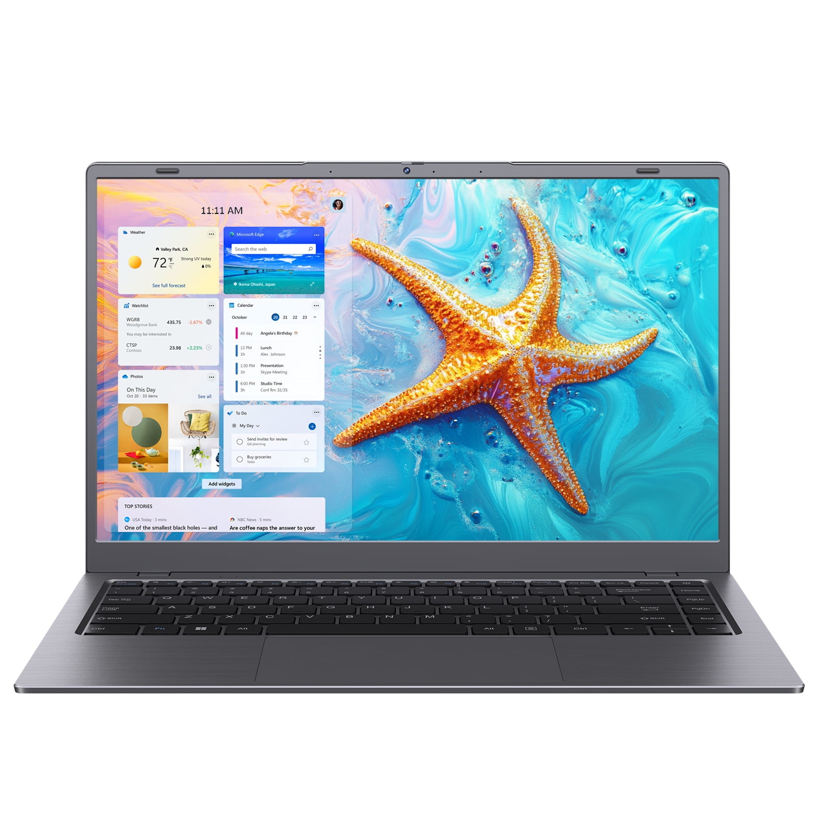 RNRUO 14" Laptop Computer, 16GB RAM 256GB SSD Intel 6500Y with 2 Cores, 1080p Display, Dual 4K Output, Type-C PD WiFi5 BT5.0, Office 2024 Windows 11 for Business Study, Dark Gray