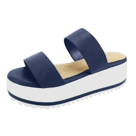 

Follure Girl women s casual shoes Summer Flip Flops Fashion Thick Bottom Causal Wedges Women Shoes Dark Blue 40