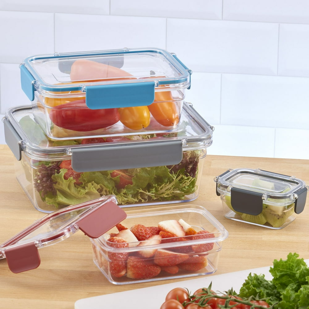 Mainstays 4PK Rectangular Tritan Nesting Storage Container, Clear Lid