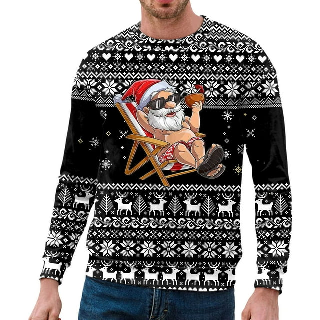 NLLSHGJ Chandail à Capuche Homme Fermeture Éclair Automne et Hiver Tendance Décontractée Imprimé de Noël Chandail Col Rond Chandail à Capuche pour Homme Fermeture Éclair Sans Capuche Chandails en Molleton Homme Chandails à Capuchon Fermeture Éclair