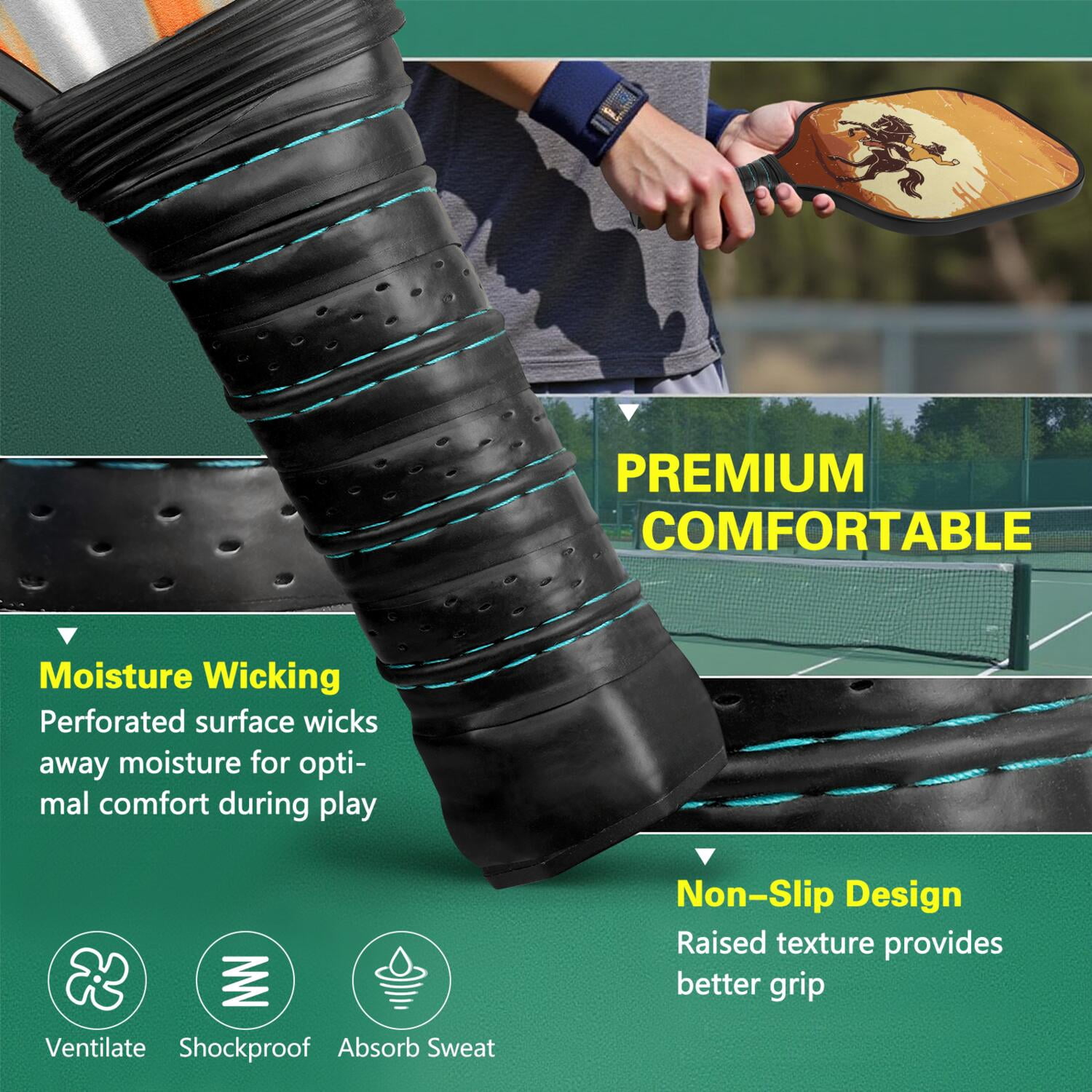 Pickleball Paddles Set Of 1, Fiberglass Surface, West & Cowboy Print, 1 Paddle, 2 Balls & Bag