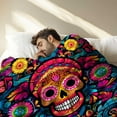 thumbnail image 4 of Sugar Skull Gifts for Women and Men, Day of The Dead Blanket for Home Decor, Halloween Skull Lighweight Fleece for Bed Room and Living Room, 40x50 inches, No Pilling, 4 of 7