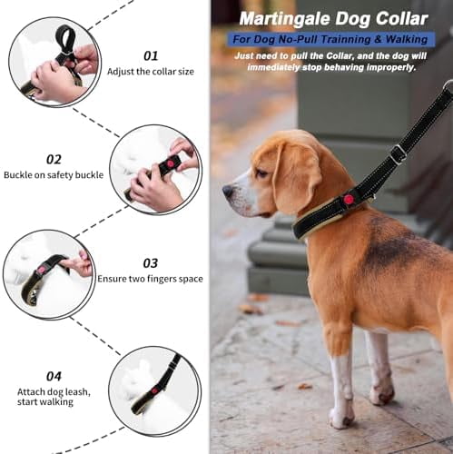 M Khaki Martingale Collar for Dogs, Heavy Duty Nylon No Pull Adjustable Anti Pull Reflective Slip Collar for Large Medium Small Dogs