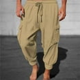 thumbnail image 2 of IROINNID Savings Cargo Pants for Men Solid Color Sport Loose Threaded Leg Drawstring Solid Color Cargo Eighths Length Pants,Brown, 2 of 6