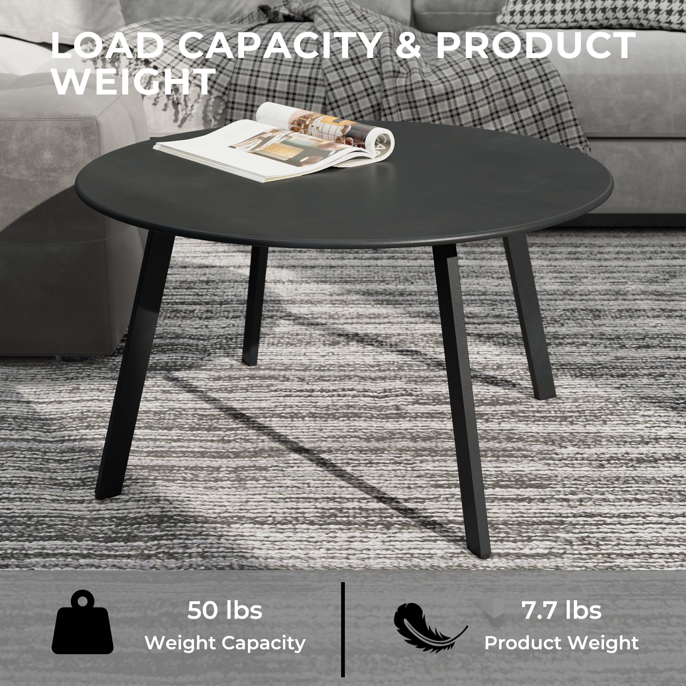 Grand Patio 28" Outdoor Round Steel Coffee Table, Black