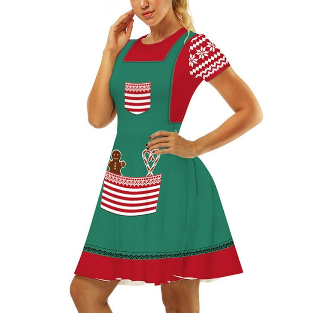 Mialoley Robe pour Femmes, Motif de Style de Noël Manches Courtes Col Rond
