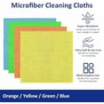 thumbnail image 2 of Microfiber Cleaning Cloths (24-Pack), 14" x 14", Ultra Absorbent, Lint-Free, Streak-Free, Reusable, Ideal for Car, Kitchen, Window, and Household Cleaning (Orange/Yellow/Green/Blue), 2 of 6