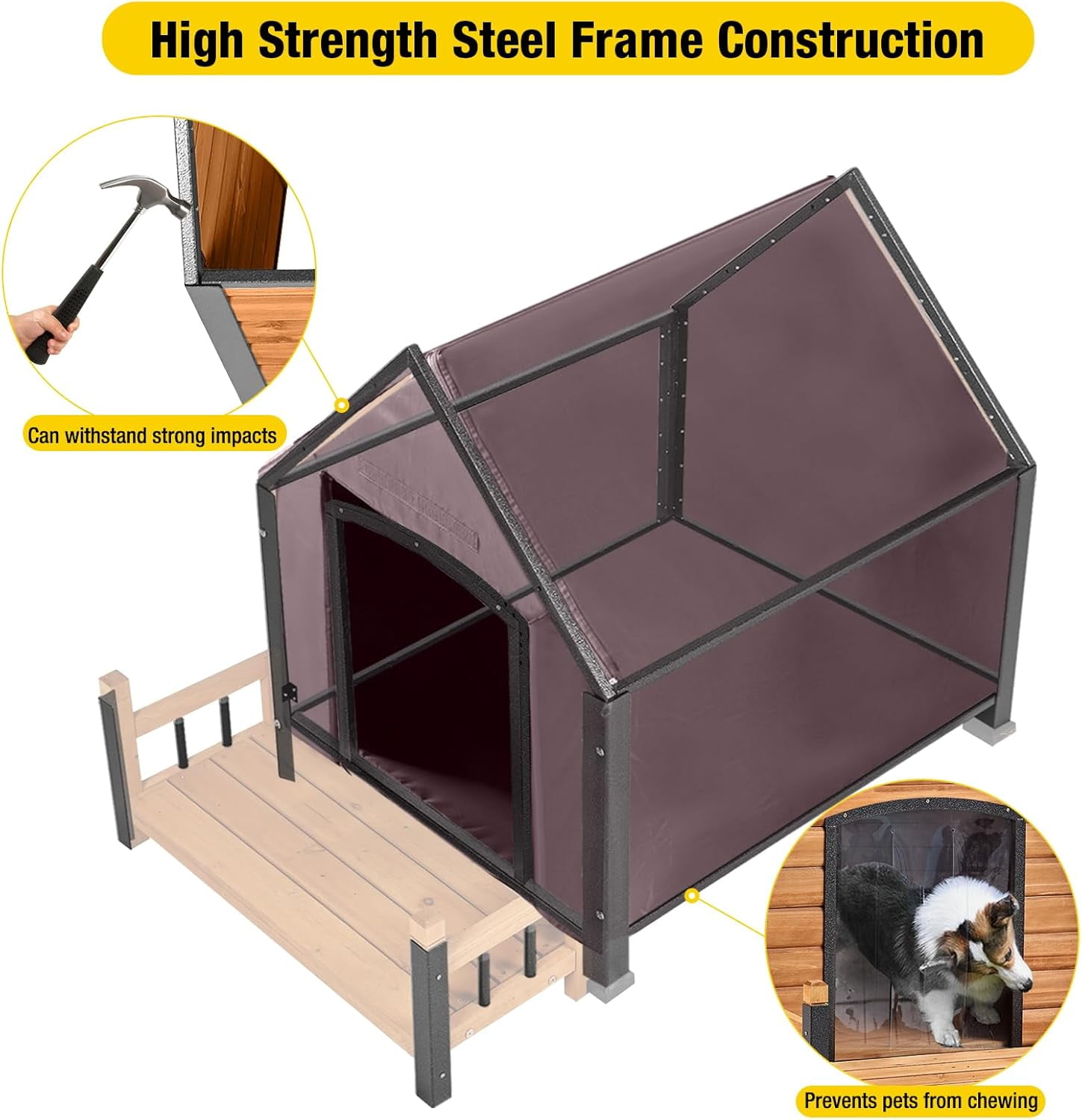 Aivituvin Insulated Dog House with Insulated Liner for Winter Outdoor Weatherproof Kennel All-Around Iron Frame