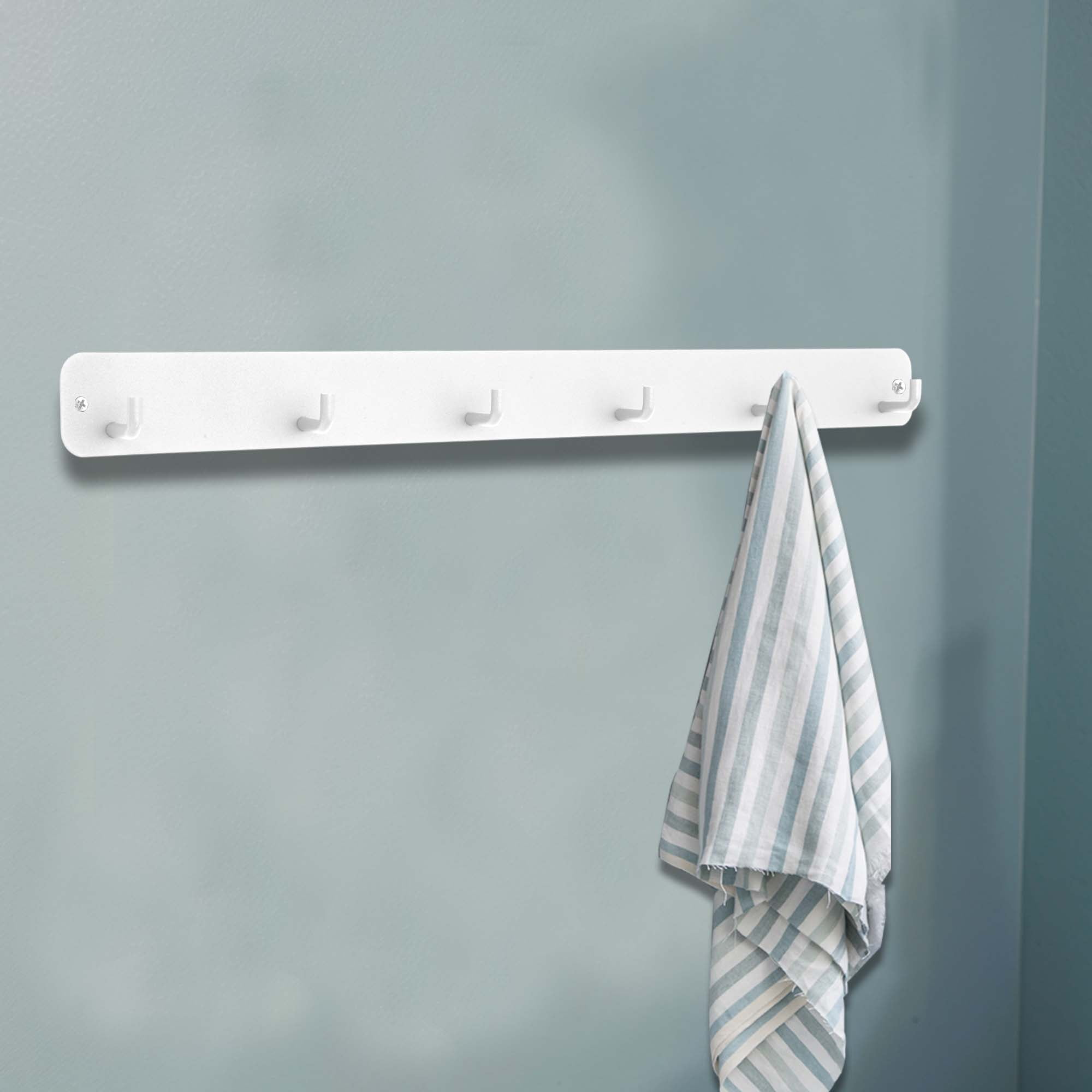 Unique Bargains Coat Rack Wall Mount Hooks for Hanging White 17.32"x1.57"x0.12" 1 Pc