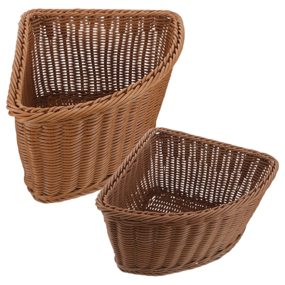 GETAJGHSD 2-Piece Fan-Shaped Corner Basket Set, Light Brown Woven Triangle Storage Organizer for Kitchen Countertop, Desktop