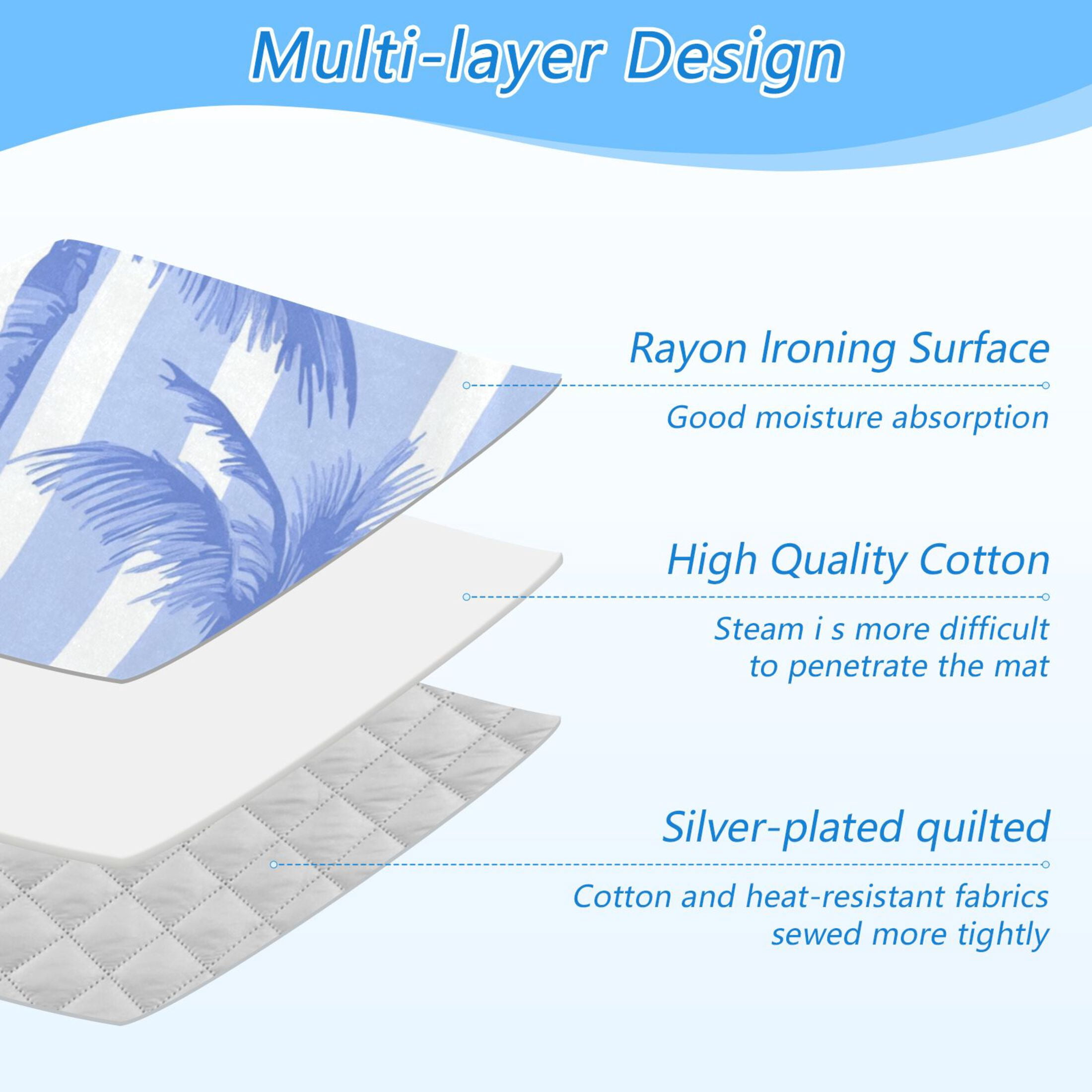 Blue Wide Stripes Coconut Trees Ironing Mat Blanket Portable Travel Ironing Pad Heat Resistant Pad 47.2" x 27.6”