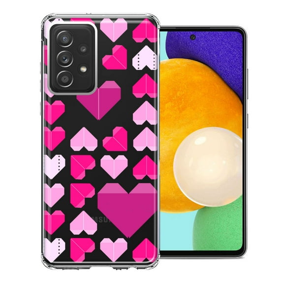 MUNDAZE for Samsung Galaxy A72 Pink Purple Origami Valentine's Day Polkadot Hearts Design Double Layer Phone Case Cover