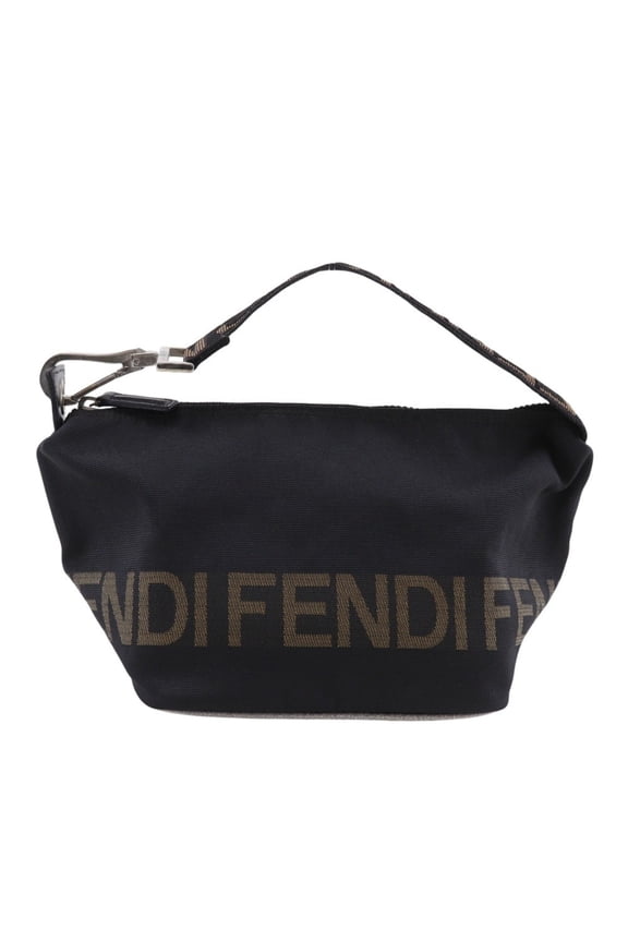 Pre-Owned Fendi logo handbag, one-handle, nylon canvas, black, zipper, women's (Fair)