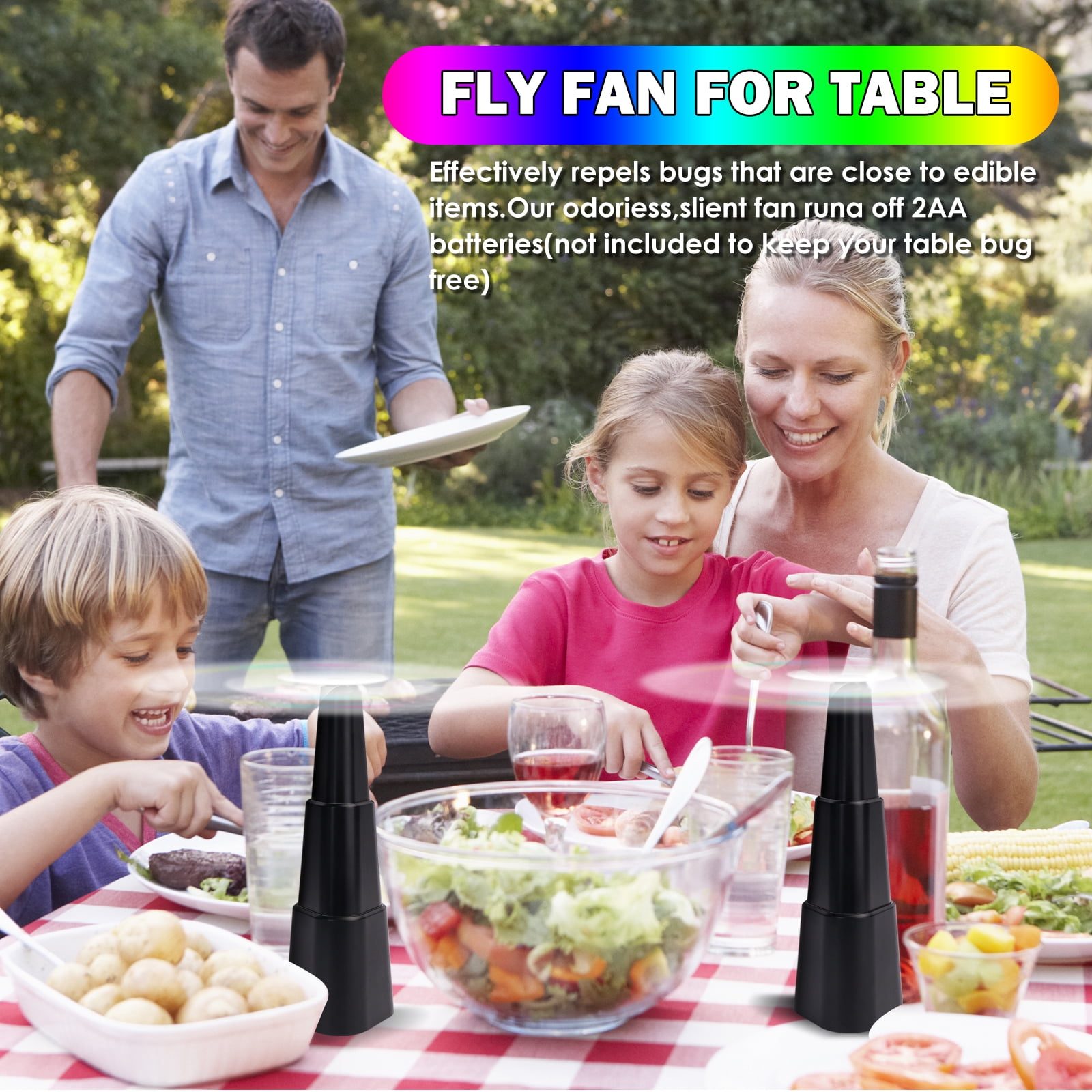 KTDRJN 4 Pack Fly Fan for Table,Food Indoor Outside,Portable Outdoor Picnic Fan,Batteries Powered Table Restaurant, Party, Home,Outdoor Dinner(Black)