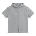 thumbnail image 4 of ZyeKqe Boys Summer Tops Short Sleeve Button down Shirt Summer Casual Loose Beach Fashion Hooded Blouses, 4 of 9