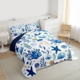 thumbnail image 3 of Feelyou Starfish Seashell Twin Comforter Sets, Blue Ocean Coral Bedding Set, 2pcs, 3 of 8