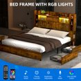 thumbnail image 3 of Uforic Queen Bed Frame With Bookcase Headboard & LED Lights, Storage Bed with Power Outlets & 4 Drawers, Rustic Brown, 3 of 6