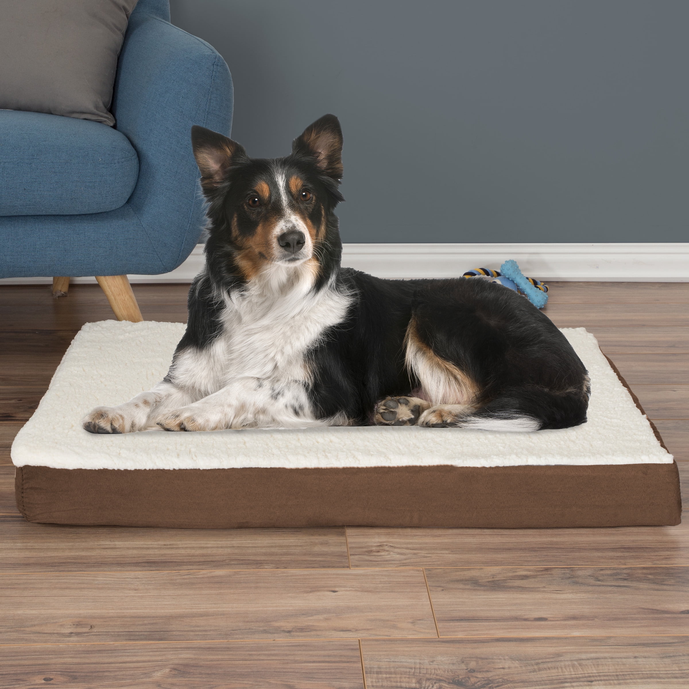 PETMAKER 36x27 Orthopedic Dog Bed with Memory Foam and Sherpa Cover, Brown