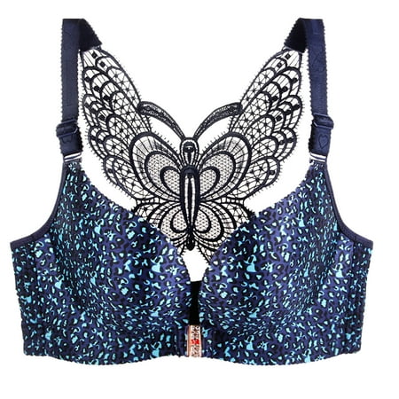 

Women Beauty Back Bras Front Closing Push-up Bras Leopard No Underwire Bralette Butterfly Embroidery Underwear