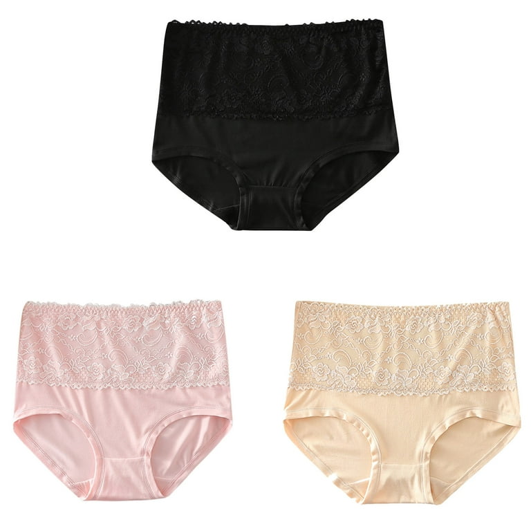 Xysaqa 3Pcs Women Super Plus Size Underwear High Waist Milk Shreds Briefs  with Lace Panties Ladies Tummy Control Summer Cool Smooth Panty on  Clearance