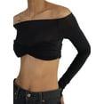 thumbnail image 3 of Qiylii Women Off Shoulder Shirt Y2K Long Sleeve Slim Fit Top Tee Sexy Streetwear Blouse Tops, 3 of 9