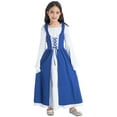 thumbnail image 1 of Kvysinly Princess Girls Renaissance Retro Gown Medieval Victorian Long Flare Sleeve Lace Up Irish Dress Blue 8, 1 of 7