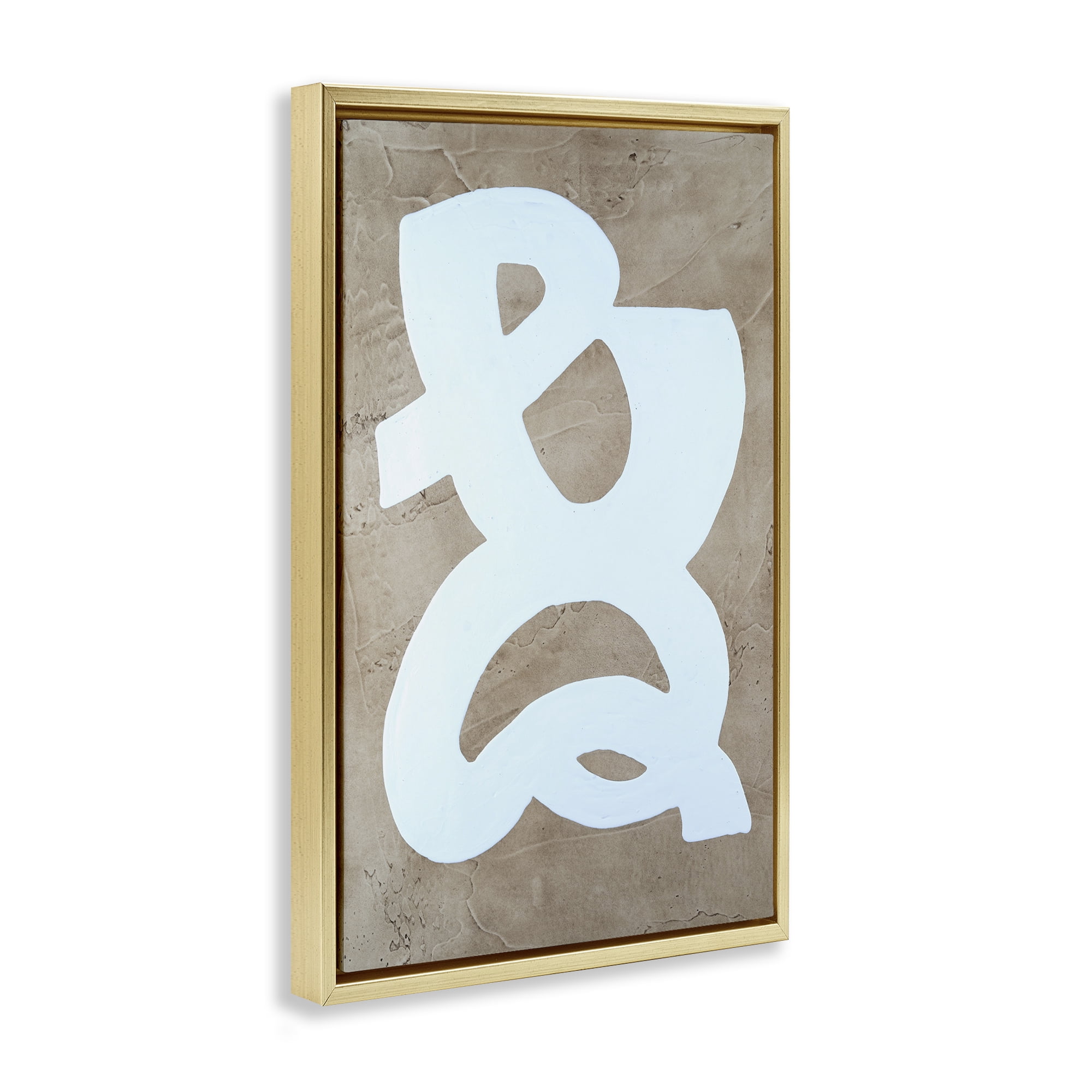 Stupell Industries Curving Form over Beige Abstract Painting Gold Floater Framed Canvas Art Print Wall Art, 21 x 31