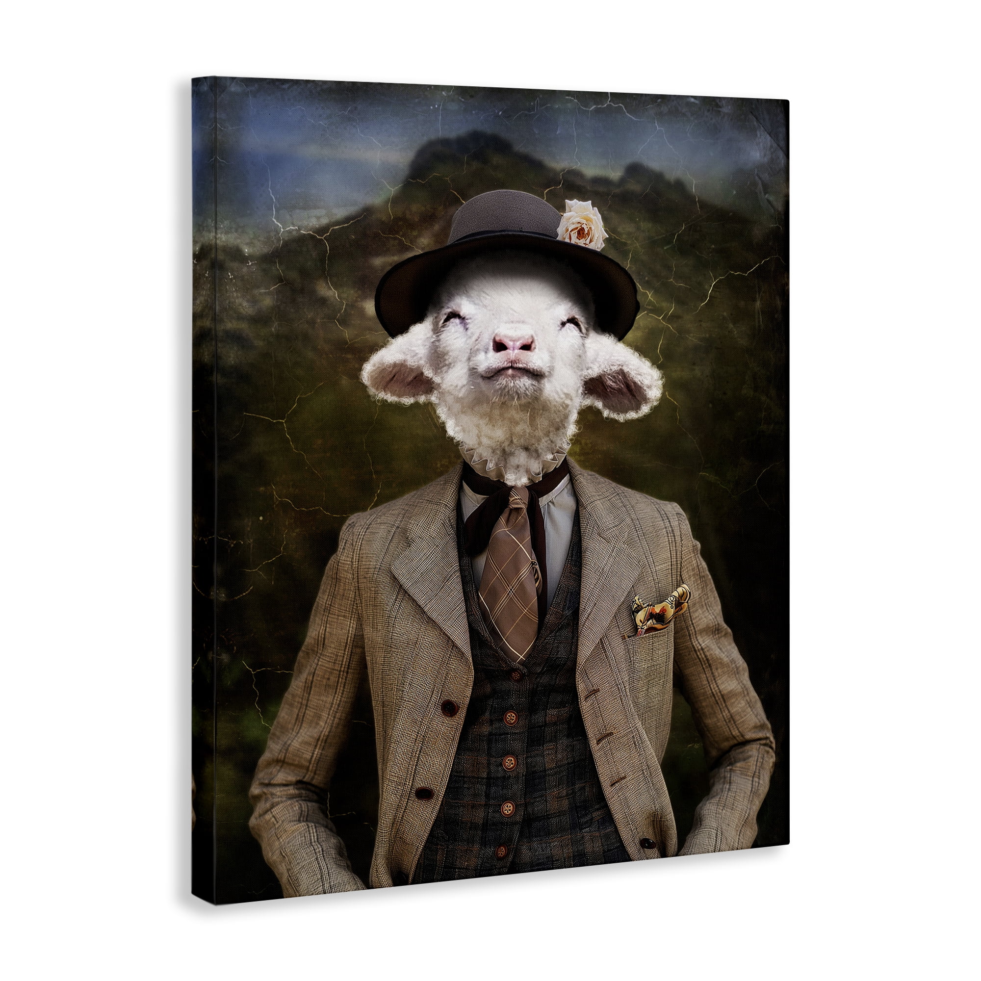 Stupell Industries Happy Classic Lamb Animals & Insects Painting Gallery Wrapped Canvas Art Print Wall Art, 16 x 20