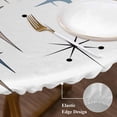 thumbnail image 3 of Blue Brown Diamond Round Tablecloth, Fitted Table Cover with Elastic for 55"-60" Round Tables, Modern Geometric Middle Century Table Cloth Outdoor Indoor Dinning Party Waterproof Tablecloths, 3 of 7