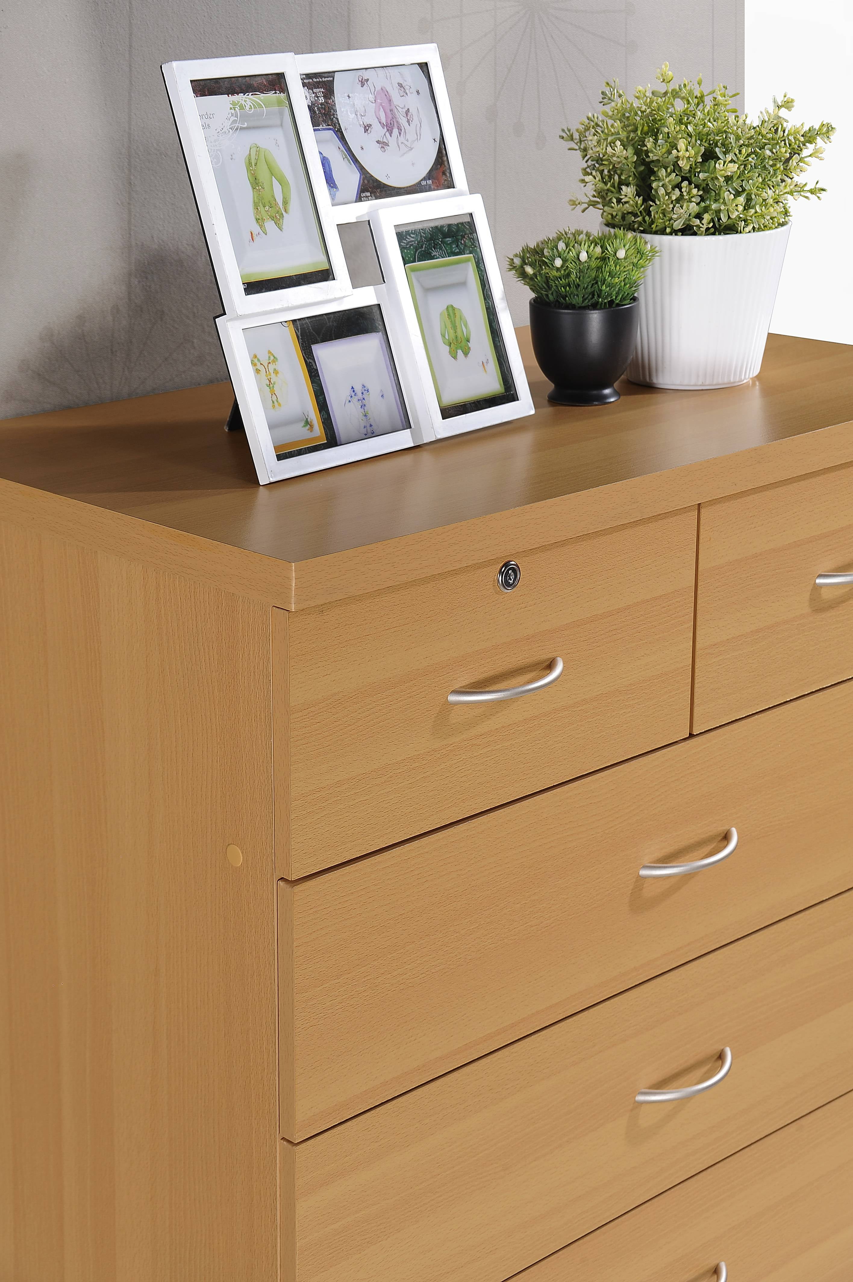 Hodedah 7 Drawer Dresser with Two Locks, Beech