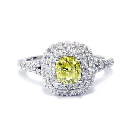 Pompeii3 1 1 2 Ct Canary Cushion Diamond Double Halo Engagement