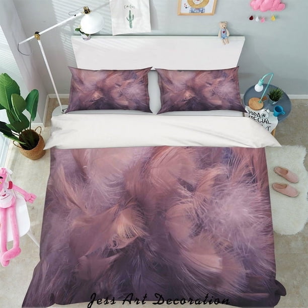 3D Rosa Oscuro Plumas Funda de edredón Juego de ropa de cama Fundas de almohada 30