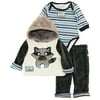 Duck Goose Baby Boy Trouble Raccoon Hooded Sherpa Jacket Long Sleeve Snap On Bodysuit Pant Layette Gift Set