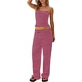 thumbnail image 6 of YueHuiYing Women's Striped Tube Top Sleeveless Two Piece Set Casual Fashion Pants Outfit Lightweight Comfortable For Daily Wear And Street Style, 6 of 8