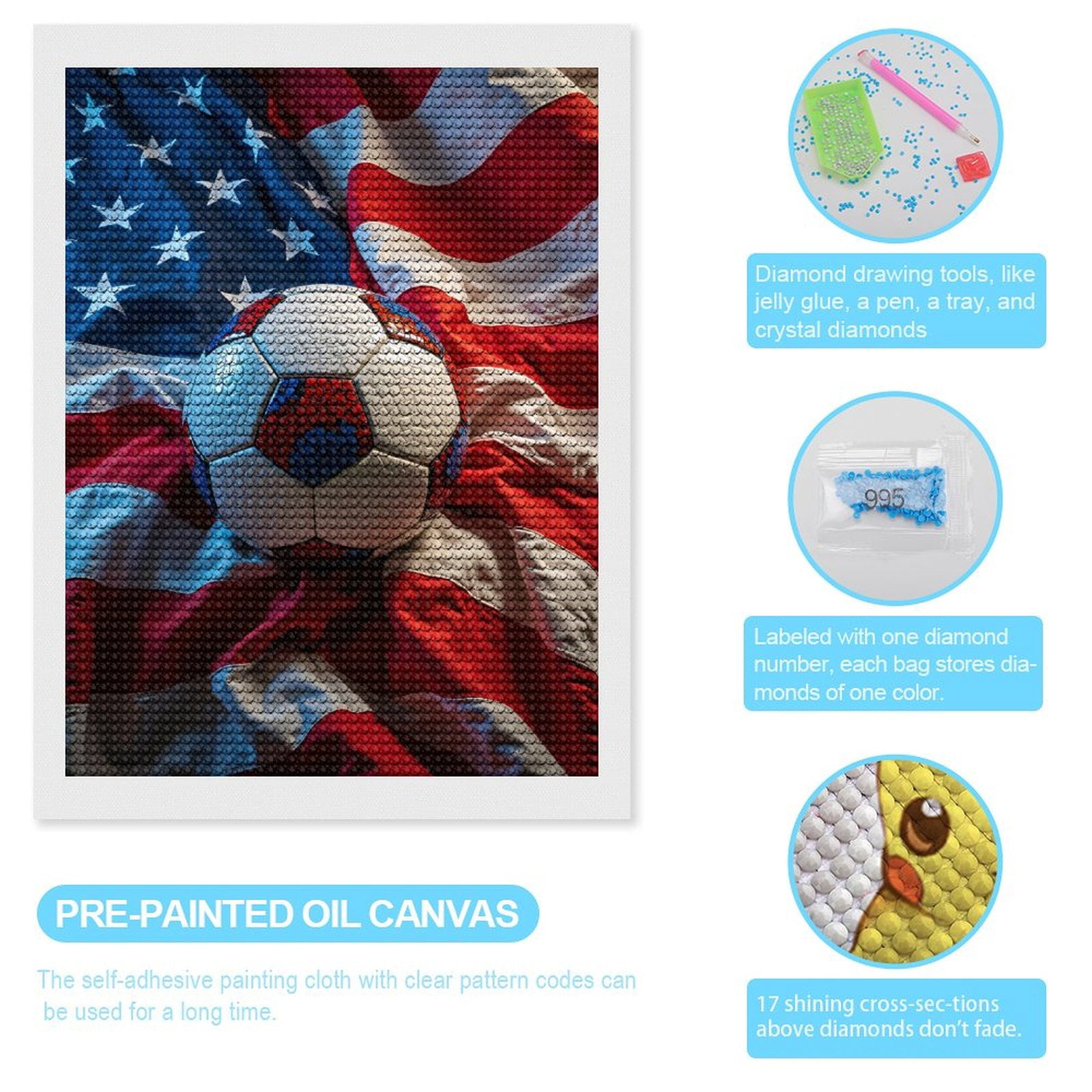 Diamond Art Kits for Adults, Flag Mosaic Soccer Ball 5D Diamond Painting Kits for Adults Beginners, DIY Full Drill Diamond Painting, Gem Art and Crafts 12x16