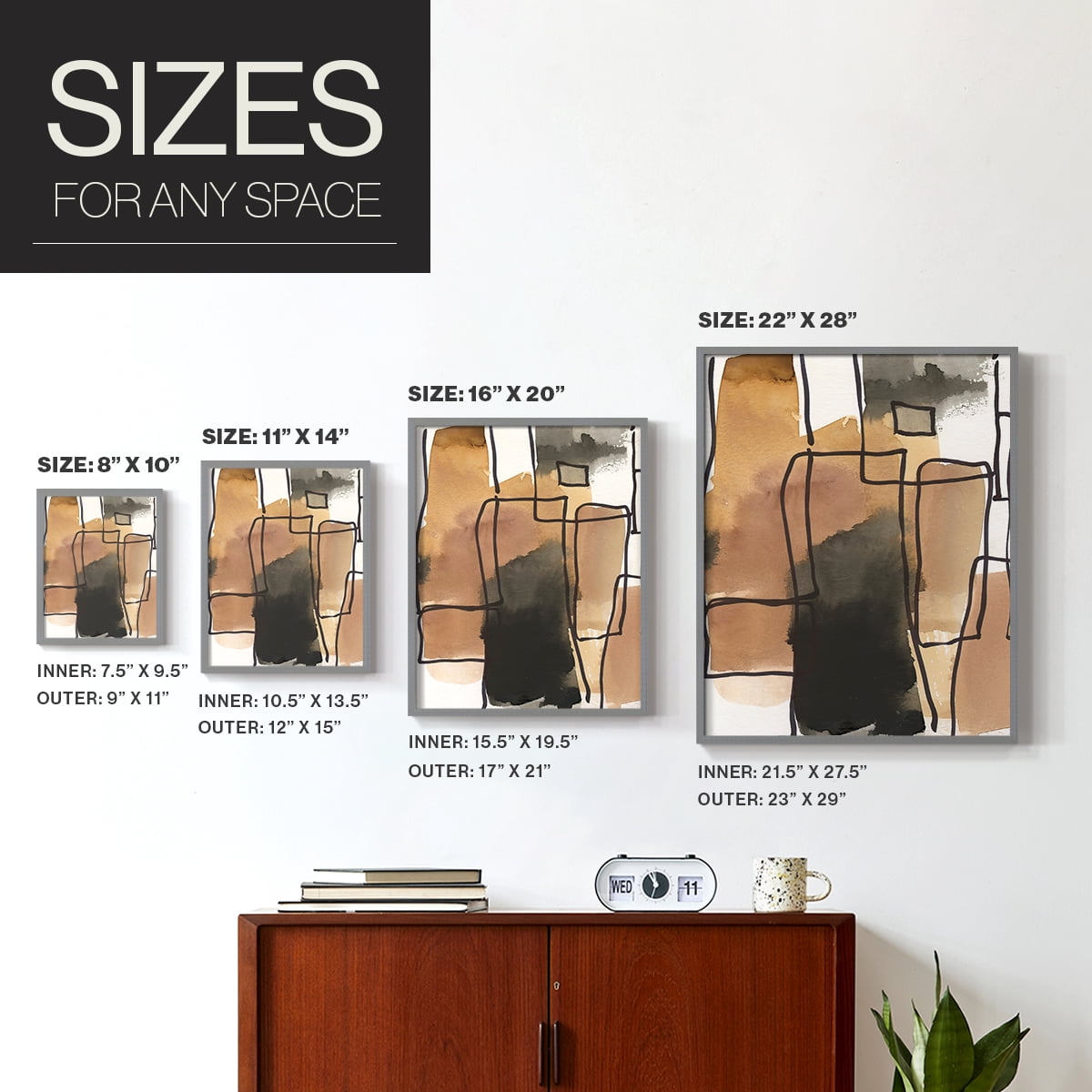 Retro Vibe II in Gray Solid Wood 22 x 28 Framed Print