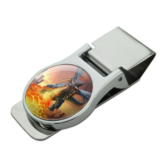 Flying Dragon Fire Breathing Fantasy Satin Chrome Plated Metal Money Clip