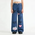 thumbnail image 5 of XAOFW Kids Pants Valentine Girls With Letter Heart Prints Fashion Denim Autumn Baggy Loose Fit Wide Leg Comfortable Breathable Holiday Vacation Trousers, 5 of 9