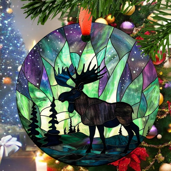 Northern Lights Moose Christmas Ornament, Ceramic/Acrylic Ornament, Special Keepsake for Mother, Valentine Ornament Gift, Seasonal Festival Keepsake, Collectible 2025