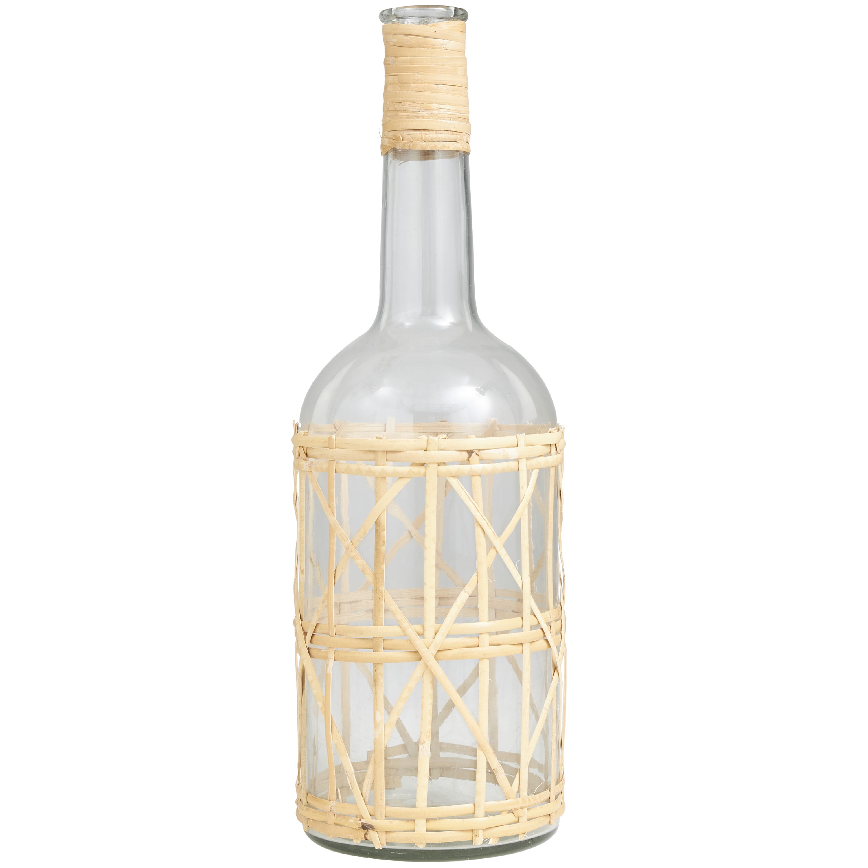 DecMode 19" Handmade Glass Vase with Light Brown Rattan Woven Body and Neck