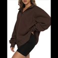 thumbnail image 2 of Sudadera de Entrenamiento de con Media Cremallera para Mujer, de Gran Tamaño, de Larga, Color Liso, con Hombros Caídos. Marrón Oscuro XXXL, 2 of 5