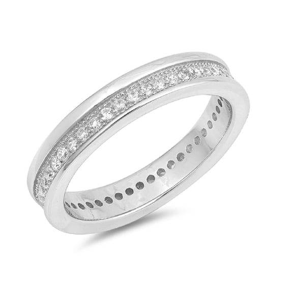 Clear Cubic Zirconia Plain Edges Stackable Ring Sterling Silver