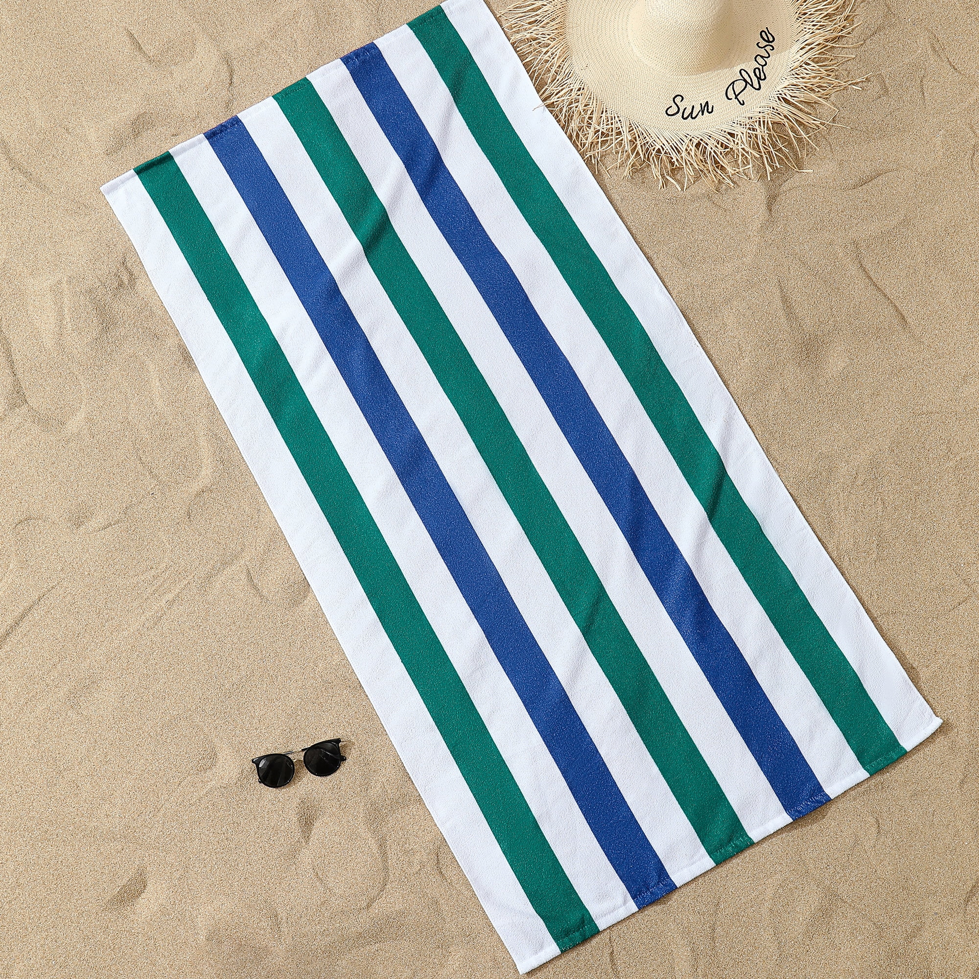 Smuge 4 Pack Cabana Stripe Beach Towels, 60x30 inches Microfiber Lightweight Outdoor Large Swim Towel for Adults (Dark Green Blue)