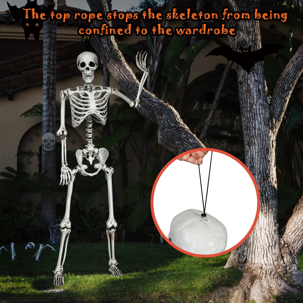 Costway 5.4ft Halloween Christmas Skeleton Life Size Realistic Full Body Hanging with Movable Joints 63 Inches
