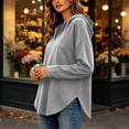 thumbnail image 6 of Hoodie Hzzrkos Women's V-neck Hooded Sweatshirt Long Sleeved Drawstring Hooded Pullover Casual Loose Fall And Winter Curved Hem Sweatshirt Beige L, 6 of 9