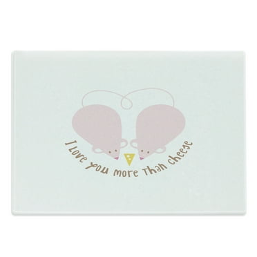 I Love You More Cutting Board, Pink Rats with Tangled Tails Forming a Heart Valentines, Decorative Tempered Glass Cutting and Serving Board, Large Size, Pale Pink Cocoa Yellow, by Ambesonne