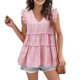 thumbnail image 2 of Tops Para Mujer Blusa Casual Elegante Moda Causal Cuello en V Estampado Floral Manga Con Volantes Camiseta Sin Mangas Odeerbi ODB160370, 2 of 5