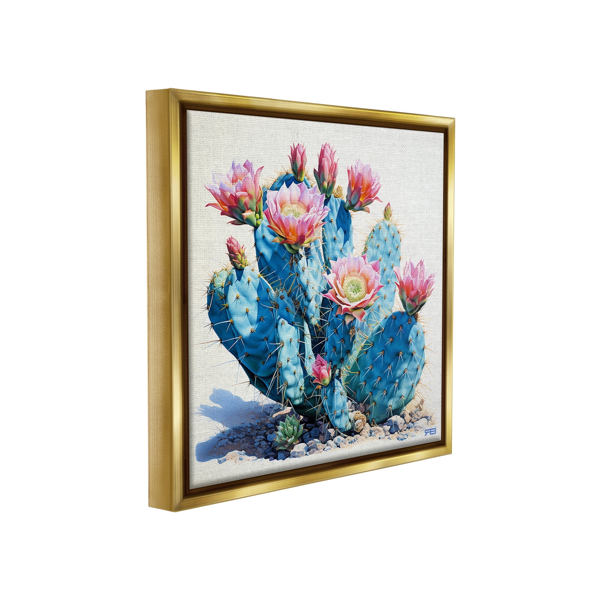 Stupell Industries Prickly Cactus Blossoms Botanical & Floral Painting Gold Floater Framed Canvas Art Print Wall Art, 18 x 18