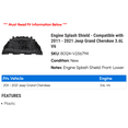thumbnail image 2 of Engine Splash Shield - Compatible with 2011 - 2021 Jeep Grand Cherokee 3.6L V6 2012 2013 2014 2015 2016 2017 2018 2019 2020, 2 of 2